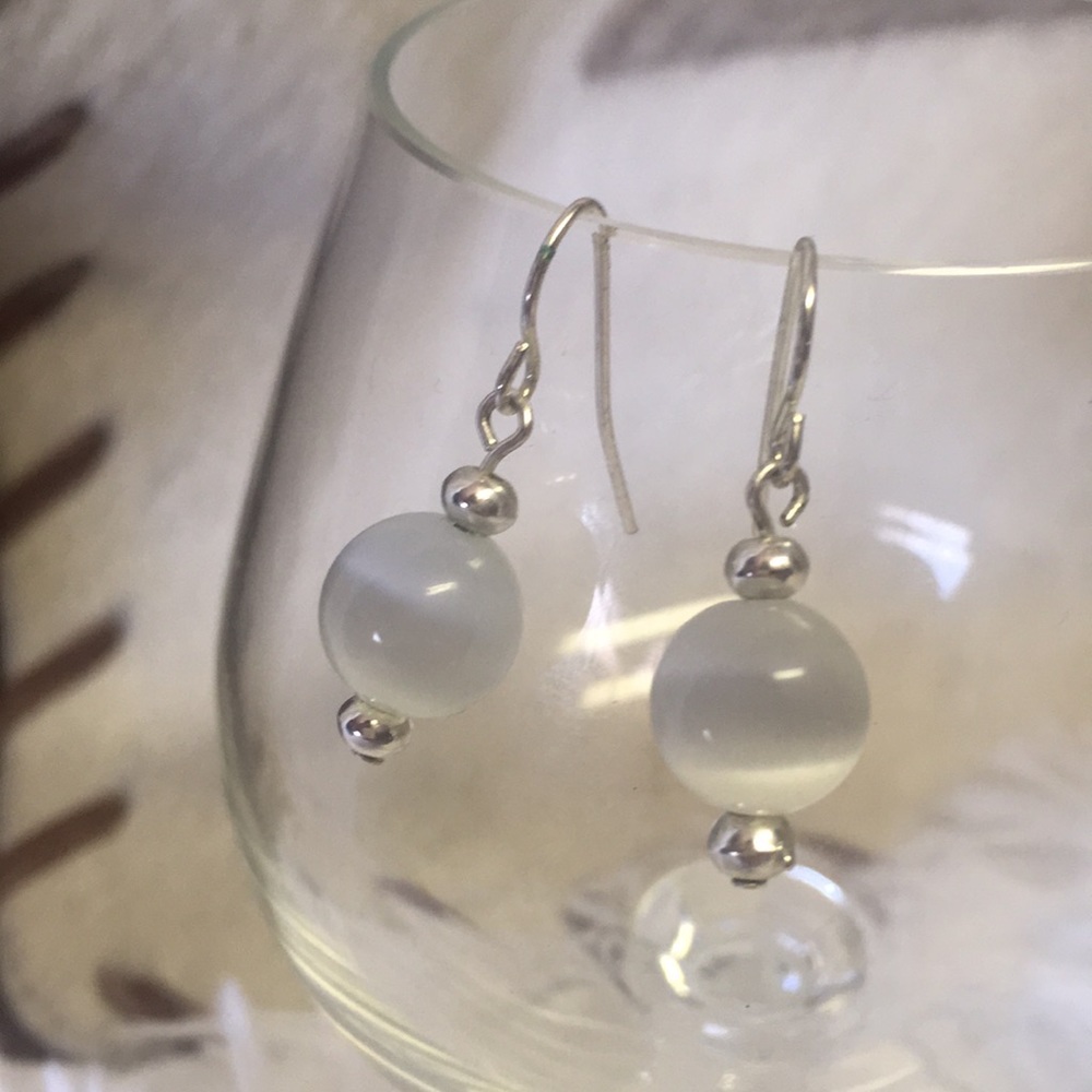 White moonstone silver dangle earrings